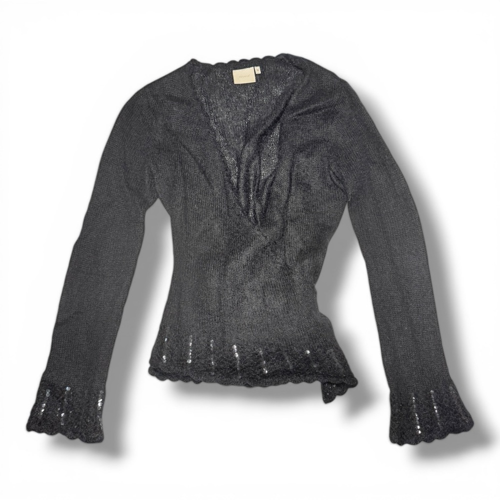 Fransa Mohair Blend Black Sequence Wrap Top Blouse Size Medium